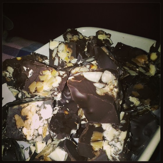 Barbara also made her famous chocolate to go with coffee, consisting of dark and white chocolate, nuts and caramel