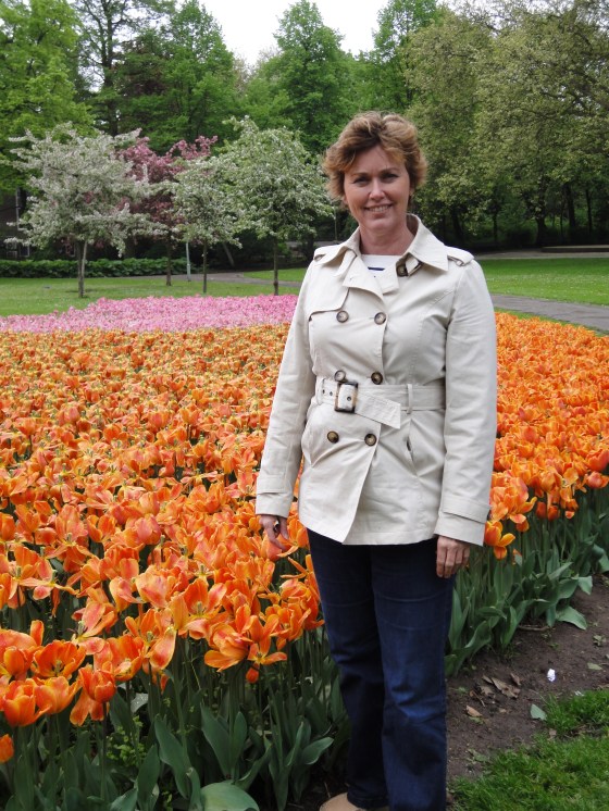 My mom with the tulips