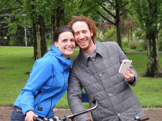 I don't know how to photoshop open eyes, but it's still a nice photo!