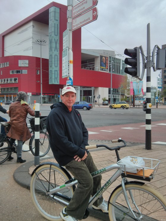 Getting ready to bike up the Erasmus bridge