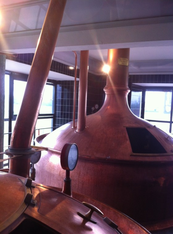 The copper machines inside the brewery