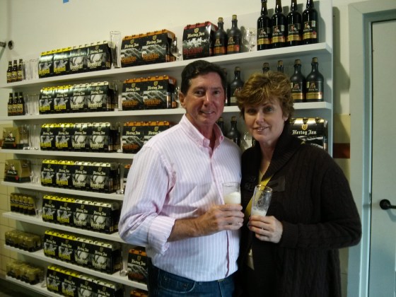 Dad and Mom sampling the beer