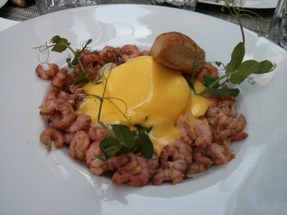 The Glorious Koen's starter: North Sea shrimp with a poached egg and Hollandaise sauce