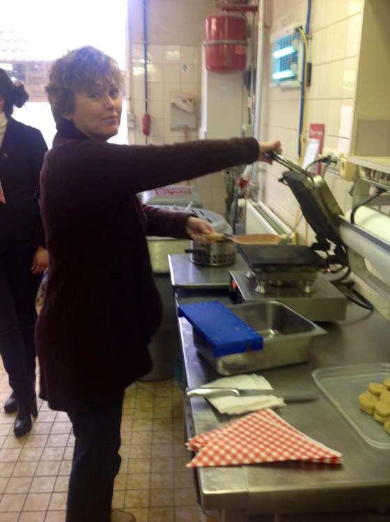 Mom making her waffle!