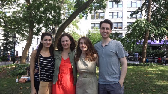 Group photo in Washington Square Park - Christine, Elaine, Koen, and me