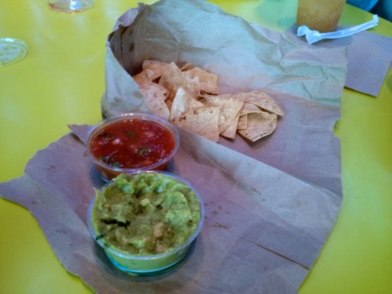 Chips with salsa and guacamole