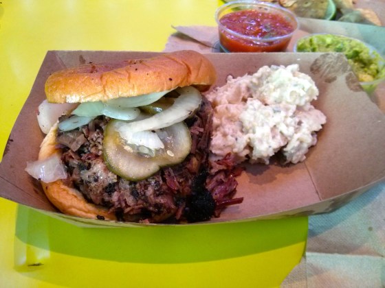 Barbeque Brisket Sandwich with potato salad