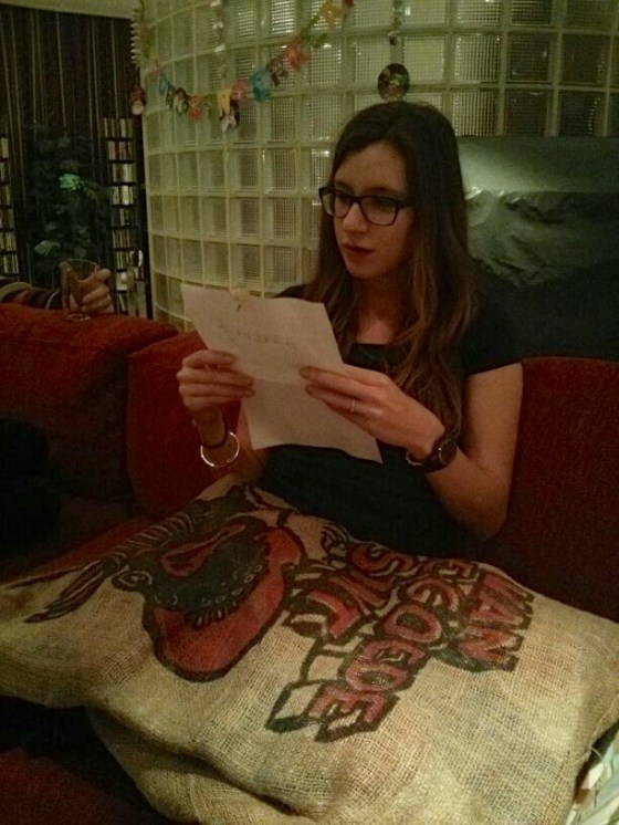 Barbara reading her poem from Sinterklaas/Nikki
