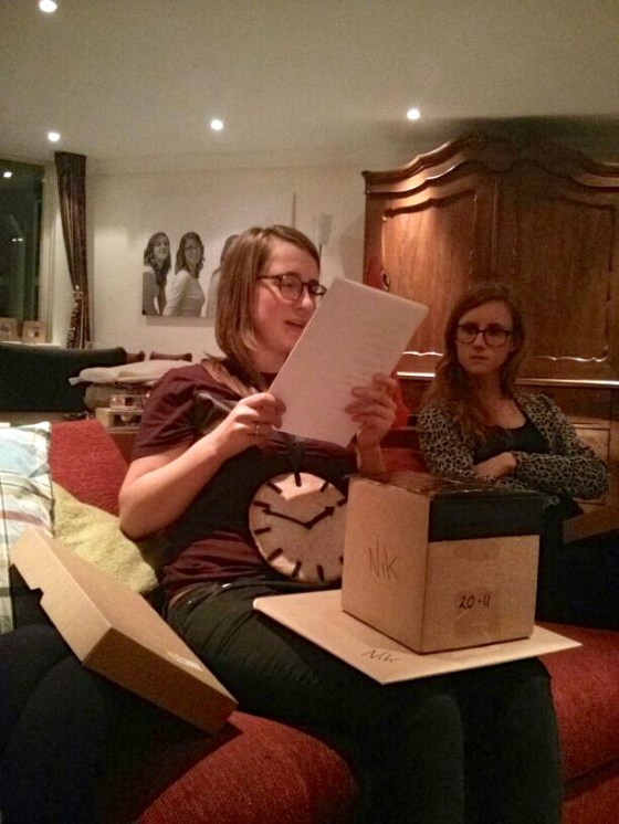 Nikki reading her poem from Sinterklaas/Brigiet