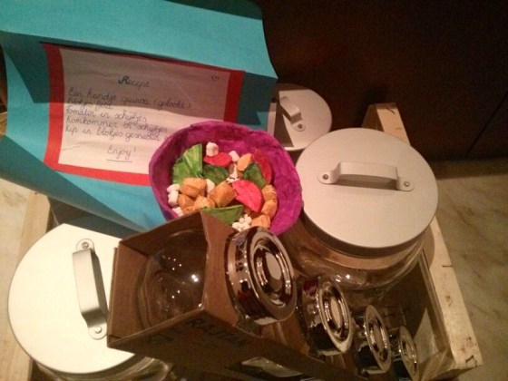 Clay quinoa salad with the recipe and my gifts!