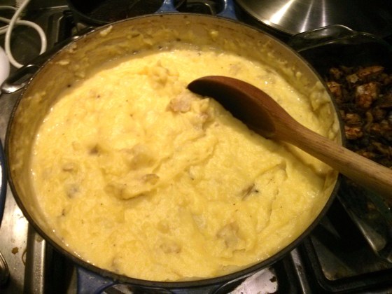 Garlic mashed potatoes http://www.foodnetwork.com/recipes/alton-brown/creamy-garlic-mashed-potatoes-recipe/index.html