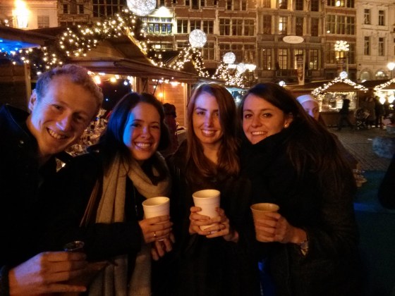 Enjoying drinks with some of the students