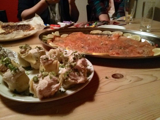 Smoked salmon and artichokes filled with trout mousse