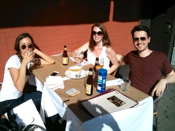 Enjoying the company, sun, beer, and fries! 