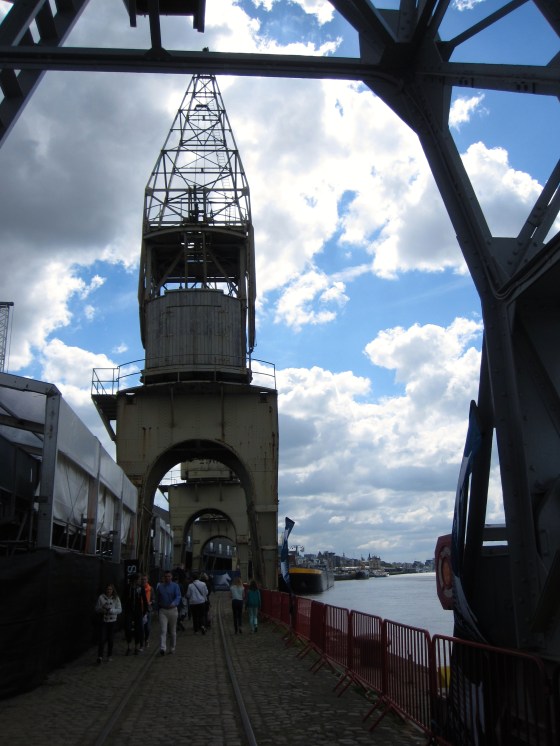 Walking through the dockside cranes