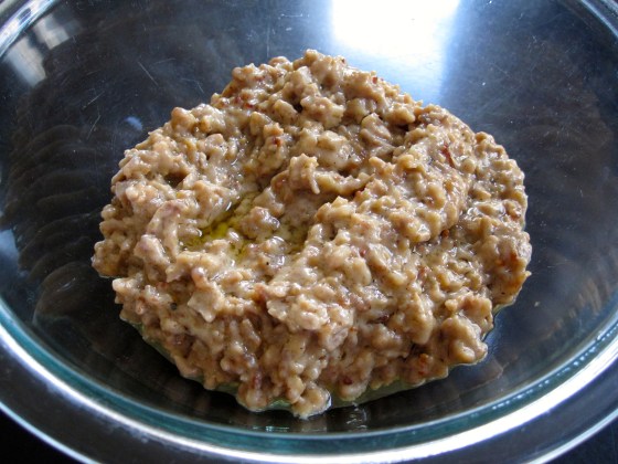 The filling - ground pork and veal with milk, parmesan, flour, and egg