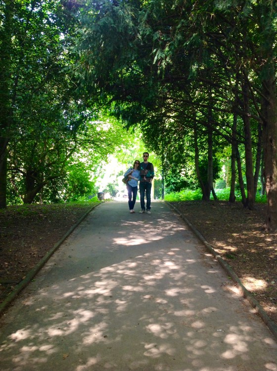 Walking through the Hofgarten on the way to Burgplatz in Altstadt
