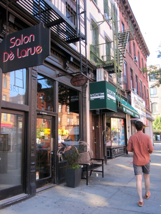 Koen outside of Café Grumpy (do you see the grumpy face?)