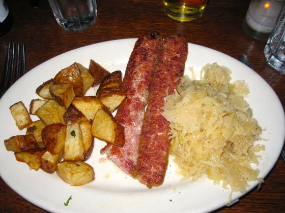 My delicious bratwurst with sauerkraut and potatoes