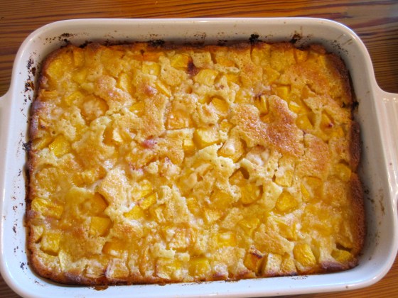Peach cobbler fresh out of the oven