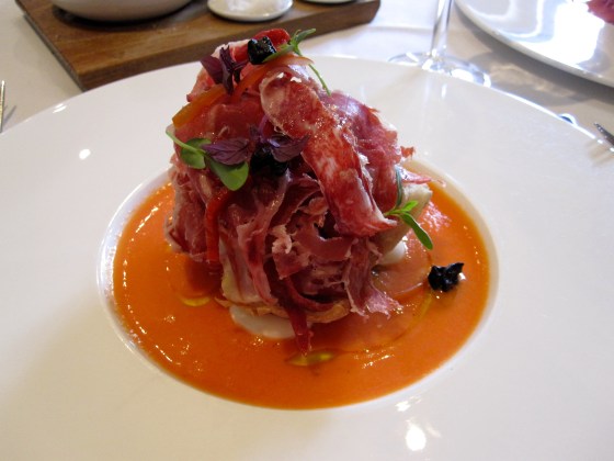 Starter: Iberico ham with candied olives and tomato compote