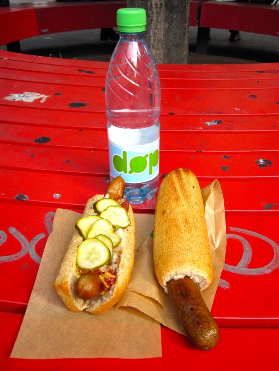 Koen's classic roasted hotdog and my French hotdog with wild garlic and pork sausage