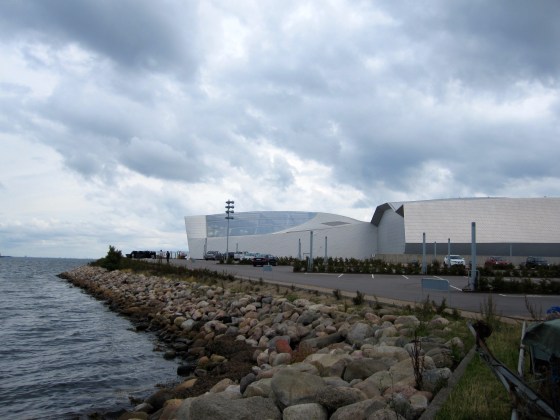 Walking along the water, taking in the aquarium from a new perspective