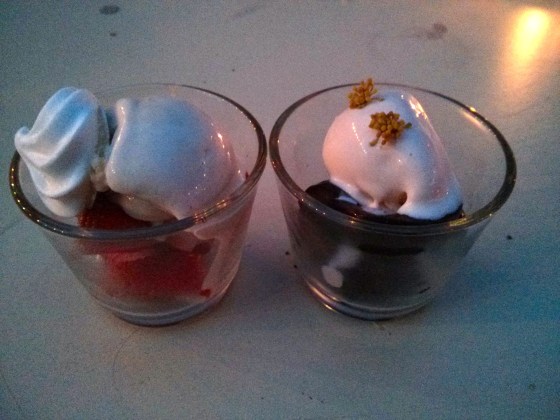#8: Hay Ice Cream with Strawberries and Meringue #9: Geranium Ice Cream with Cherries