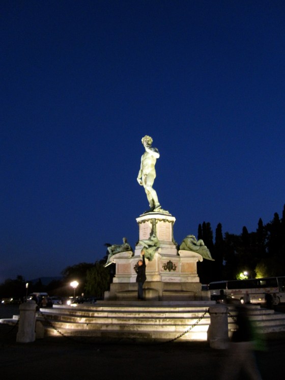 Bronze cast of David facing Florence from the center of the square