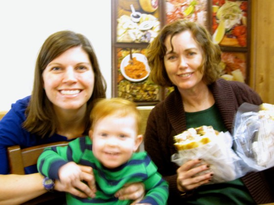 Getting Edward settled before we can begin eating :)