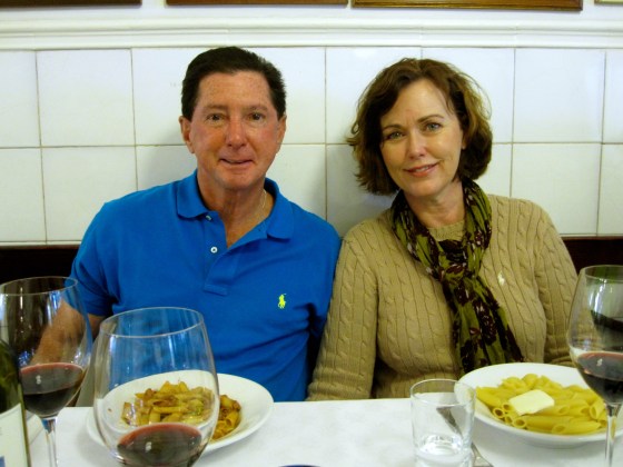 Dad and Mom with their pasta - with meat and butter sauce