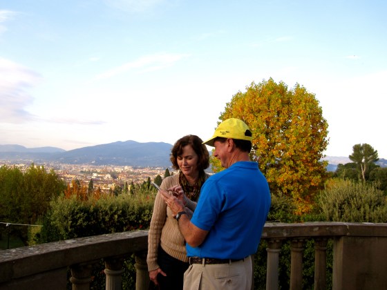 Mom and Dad browsing the photos they just took